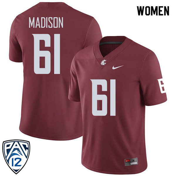 Women #61 Cole Madison Washington State Cougars College Football Jerseys Sale-Crimson